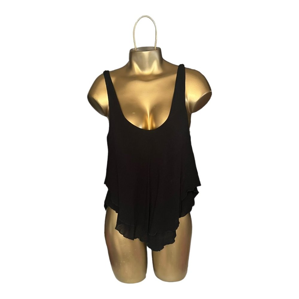 Free People Black Flowing Ruffle Tank Top